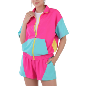 Ensemble coupe-vent et short à manches courtes pour femme, léger, pour l'été, avec veste à fermeture éclair - Product Image 1