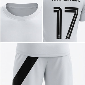 Ensemble de maillots de football personnalisés sublimés pour hommes, blanc et noir avec rayures diagonales, 100% polyester, respirant, manches courtes, uniformes - Product Image 4