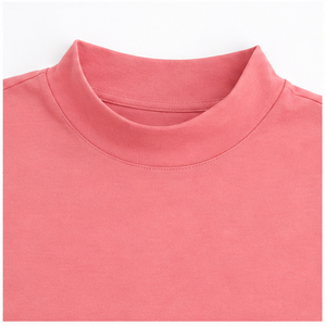 T-shirt personnalisé rose corail pour femme, coupe ajustée, col montant, manches courtes, en jersey de coton peigné lisse - Product Image 5