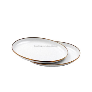 Red Rim <b>White</b> Enamel Plates & Dishes <b>Sets</b> Scratch Resistance Non Toxic Dishwasher Safe Premium Quality Metal Enamel Plate <b>Set</b> - Product Image 1