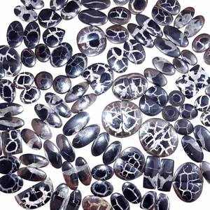 Venta al por mayor de gemas sueltas de cuarzo septariano negro natural de alta calidad, par a juego, joyería fina al por mayor - Product Image 1