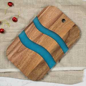 Square Acacia <b>Wood</b> Chopping Block with Blue Resin Inlay Anti-Slip Design Foldable Non-Toxic Dishwasher Safe Single Piece Package - Product Image 3