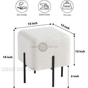 Frova Boucle Upholstered Ottoman Stool Modern Minimalist Accent <b>Seat</b> with Metal Legs for Living Room & Bedroom - Product Image 5