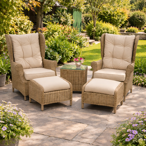 High End Outdoor Relaxing Coffee Set Durable Rattan <b>Recliner</b> <b>Chairs</b> with Cushions and Matching Ottoman for <b>Garden</b> Living - Product Image 1
