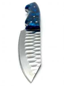 Outil de cuisine artisanal en acier inoxydable avec manche en résine bleue, décoration culinaire - Product Image 3