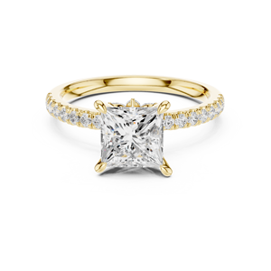 Bague de fiançailles en or jaune avec diamant de laboratoire taille princesse, pavé, solitaire, pour femme - Product Image 2