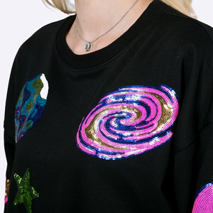 Custom Black Sequin Celestial Crewneck Sweatshirt Women's Hoodies Pullover Long Sleeve Space Design <b>Aesthetic</b> Streetwear <b>Top</b> - Product Image 4
