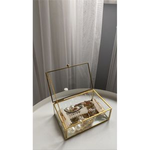 Boîte de présentation en verre avec cadre en métal doré moderne, organiseur de bijoux transparent, boîte à souvenirs en verre pour la décoration de la maison - Product Image 1