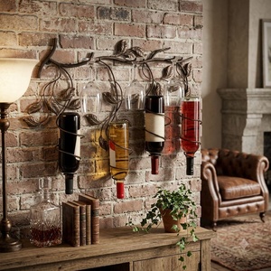 Porte-bouteilles en fer forgé artisanal sur pied, présentoir à vin en métal, mobilier de bar KHP - Product Image 4