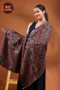 Winter Wool Lightweight Breathable Floral Embroidered <b>Traditional</b> Banarasi Style <b>Shawl</b> <b>Scarf</b> Dupatta for Women - Product Image 3