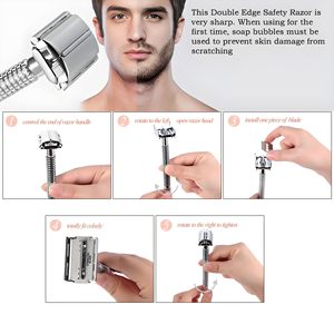 Rasoir de sécurité à double tranchant unisexe, 3 lames de rechange à double tranchant plaquées platine, rasoir de sécurité pour hommes - Product Image 2