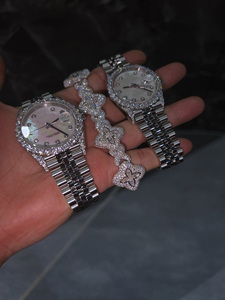 Reloj de Cuarzo de Lujo con Diamantes Iced Out, Esfera MOP, Bisel Brillante, de Acero Inoxidable Plateado, para Mujer, Hombre, Unisex - Product Image 5