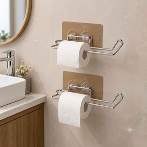 Porte-papier toilette mural en métal avec étagère, support minimaliste pour le rangement des mouchoirs de salle de bain - Product Image 5