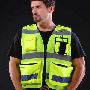 เสื้อกั๊กสะท้อนแสงแบบ Hi-Vis พร้อมกระเป๋า สีเหลือง สำหรับงานก่อสร้าง เสื้อกั๊กนิรภัยสะท้อนแสงสำหรับงานฉุกเฉินริมถนน - Product Image 6