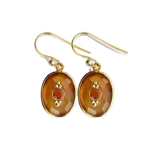 Boucles d'oreilles ovales en argent sterling 925 avec pierre précieuse jaune calcédoine, bijoux de mariage pour femmes - Product Image 1