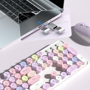 คีย์บอร์ดไร้สาย COVEVA 2.4GHz ดีไซน์ย้อนยุคน่ารัก พร้อมปุ่มกด 104 ปุ่ม ขนาดมาตรฐาน และชุดคอมโบเมาส์ไร้สายสีสันสดใส - Product Image 3