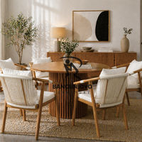 Table à manger en bois de teck minimaliste moderne avec chaises réglables confortables - Ensemble de salle à manger extensible durable et écologique pour la maison