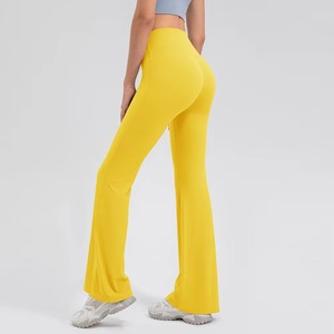 High Waist Full Length <b>Flared</b> Leg <b>Yoga</b> <b>Leggings</b> Solid Orange Seamless Stretch Women's Pants - Product Image 5