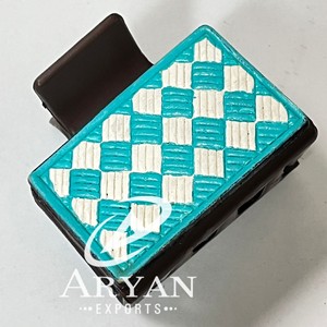Personalized Checkered Small Girl Hair Accessories Hand <b>Tooled</b> Genuine Leather Hair Claw Clip Latest Design Clip for women's - Product Image 1