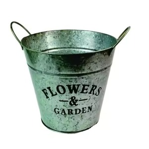 Seau à plantes en métal galvanisé durable avec poignées en corde, style vintage, pour jardin extérieur, conteneur à fleurs, pot à plantes - Product Image 6
