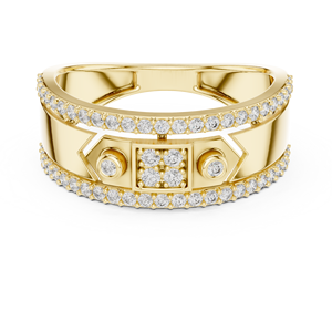 Luxury Yellow Gold Finish Geometric Diamond <b>Ring</b> <b>for</b> <b>Men</b> & Women | Premium Sparkling Stone Statement Band Jewelry - Product Image 3