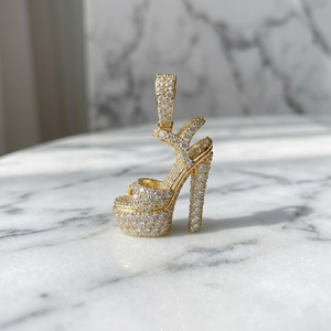 Luxury Gold Plated Diamond High Heel <b>Shoe</b> Pendant Charm Women's Gift Round Brilliant Cut G Color Lab Grown Diamonds Jewelry - Product Image 1
