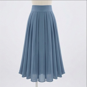 High Waist Women Chiffon A-Line <b>Pleated</b> Knee-Length <b>Skirt</b> Solid Color Elegant Style All Seasons Wear - Product Image 1