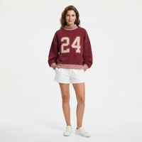 Achetez un sweat-shirt pour femme de style preppy avec un numéro brodé, col rabattu, manches longues, en coton tricoté, pour l'automne