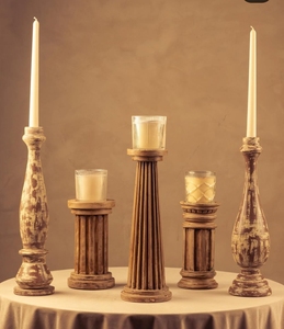 Wooden crafted set f 3 vintage look candle holder - <b>tealight</b> here durable - ecofriendly - new - Product Image 2