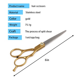 Ciseaux de coiffure professionnels pour la coupe et l'éclaircissement des cheveux, pour droitiers, en acier inoxydable doré, 6 pouces, ciseaux de barbier - Product Image 5