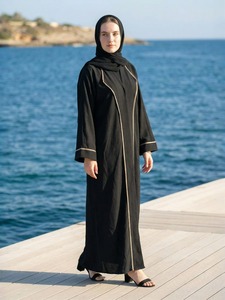 Abaya noire modeste en polyester, longueur ras du sol, pour femmes adultes, style turc du Moyen-Orient, tenue de prière, couleur unie, coupe ample - Product Image 5