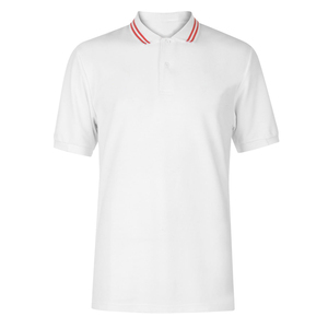 Polo homme blanc à manches courtes avec col rouge, décontracté, en coton respirant/confortable, disponible à la vente - Product Image 2