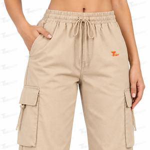 Pantalones cargo beige de cintura alta con cordón para mujer, corte holgado, estilo urbano, pantalones largos, pantalones cargo para mujer - Product Image 5