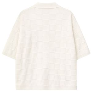 Chemise en tricot à carreaux pour homme, manches courtes, boutonnée, décontractée, été, tricotage, haut blanc, OEM, vente en gros - Product Image 2