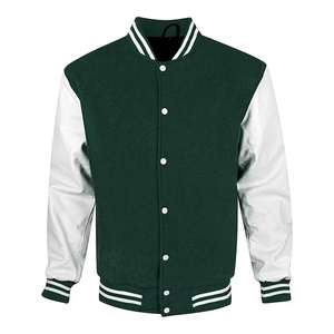 Veste varsity homme verte et blanche, style baseball classique, boutonnée, légère, avec bordure rayée pour l'automne - Product Image 2