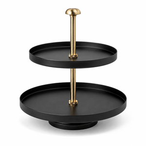 Table d'appoint ronde moderne en acier inoxydable avec un plateau et une base circulaires élégants et un support sculptural en métal noir lisse - Product Image 5