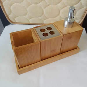 Juego de Accesorios de Baño de Bambú de Color Natural, 3 Piezas, Bandeja de Bambú para Hotel y Hogar - Product Image 3