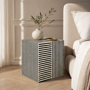 Mesa Auxiliar con Incrustaciones de Hueso, Mesa de Noche Moderna, Mesa Auxiliar Cúbica, Mueble Decorativo para Sala de Estar - Product Image 1