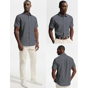 Camisas de Vestir de Manga Corta para Hombre, Elásticas, Sin Arrugas, Estilo Casual de Negocios, con Botones, Corte Regular - Product Image 2