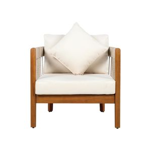Sillón de Exterior Moderno de Madera de Acacia con Respaldo Curvo y Detalles de Cuerda Tejida a Mano, Silla Impermeable para Jardín y Piscina - Product Image 2