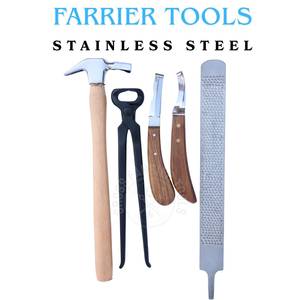 Kit d'outils de fermeur de chevaux avec pince à sabots noire, râpe de finition, lime, marteau à sabots, couteau de coupe double face, couteau courbé et lame en D - Product Image 5