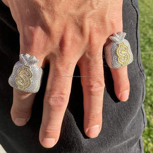 Anillo de Moissanita con Diseño de Bolsa de Dinero y Símbolo de Dólar, Chapado, Joyería para Fiesta y Boda - Product Image 1