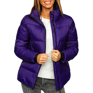 Women's <b>Burgundy</b> Quilted <b>Puffer</b> <b>Jacket</b> Stand Collar Full Sleeve Zipper Closure Winter <b>Jacket</b> Regular Length Solid Color - Product Image 6