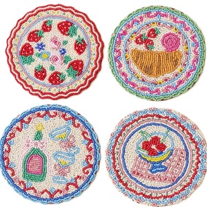 Fashion Handmade Beaded Embroidery Floral <b>Cup</b> Coaster Set Decorative Seed Beads Embroidery Round Beverage Coaster - Product Image 6