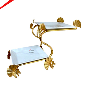 Unique Style Two Tier Square Platter Metal Cake Stands for Home Hotel Restaurant Birthday Cake Tabletop Aluminum Cake Stand - Product Image 1