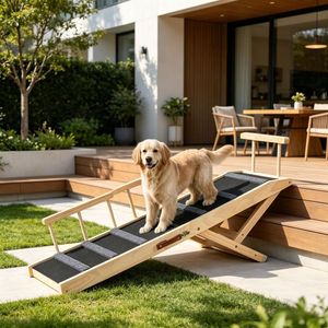 Rampa per Cani XL in Legno Massello, Antiscivolo, Altezza Regolabile, Scala per Animali Domestici 47,2 X 16,5 X 2,4 Pollici, Pieghevole per Uso in Soggiorno e Cucina - Product Image 4