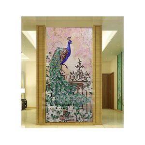 Mosaïque murale élégante en verre motif paon, 10 mm d'épaisseur, pièces découpées à la main, classique, traditionnelle, écologique, résistante à l'eau, pour murs intérieurs - Product Image 1