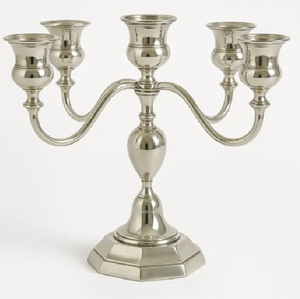 Gorgeous gold five arm <b>candelabra</b> showcasing ornate scrollwork branches and slender tapers, available at wholesale prices. - Product Image 3