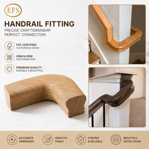 EFS Raccord de main courante d'escalier en bois massif chêne rouge contemporain à quart de tour 2-1/4 X 2-3/8 Résistant à l'eau Écologique Durable Facile à installer - Product Image 1