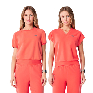 Women's Coral <b>Scrub</b> <b>Set</b> With Needle Detection Hospital Uniform Pants And Top Knitted Cotton Polyester <b>Scrubs</b> For Medical Use - Product Image 3